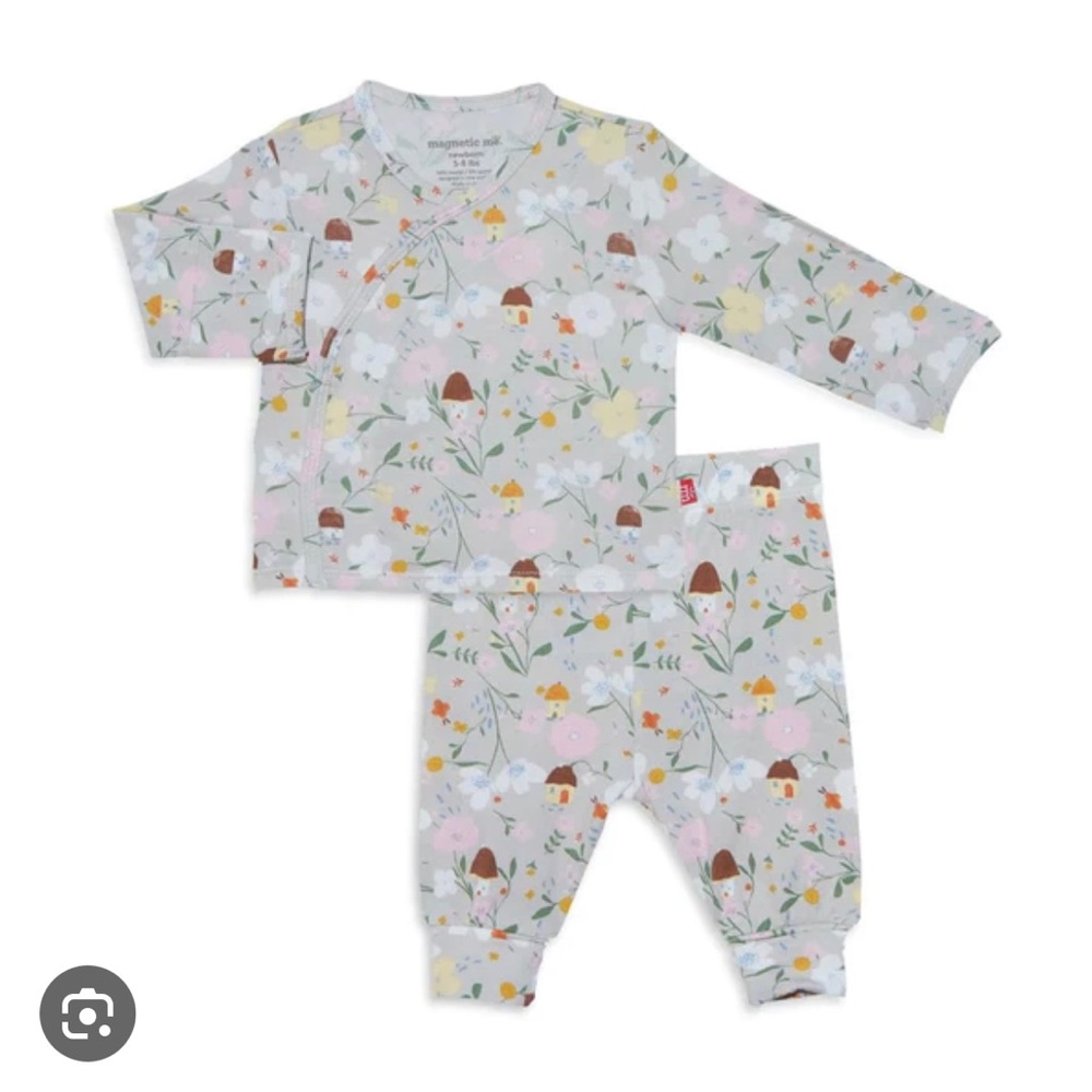 portabella posies magnetic me grey two peice kimono set 0-3M